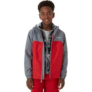 EDDIE BAUER Kids |3-in-1 Lightweight Waterproof Jacket |Red/Gray|S| Inner Fleece